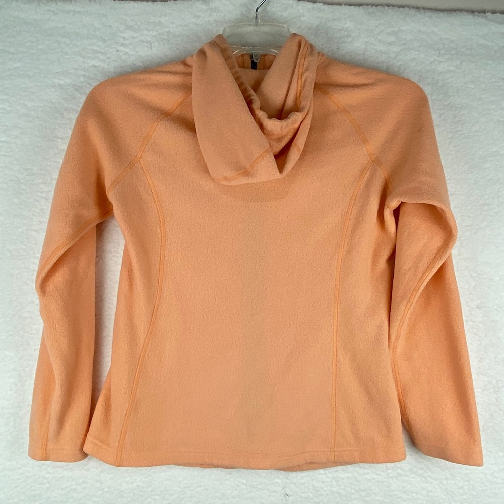 North Face Women's M Fleece Hoodie Jacket Peach Blue Drawstring Full‎ Zip - Picture 3 of 9